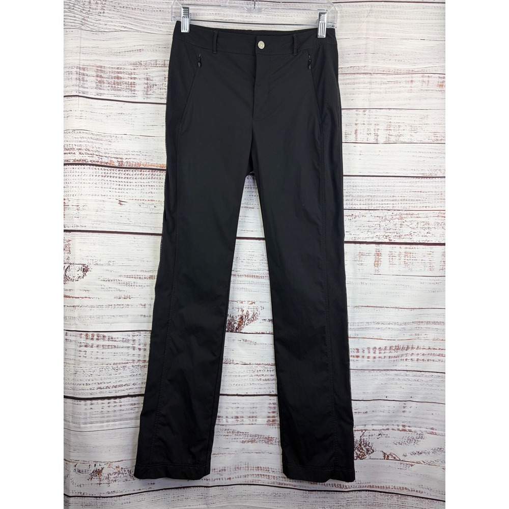 Anatomie Black Mesh Panel Travel mid-rise Pants Slim Straight Leg Small